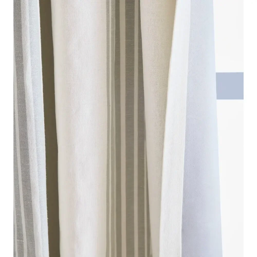 QUINCE Coastal Stripe Darkening Linen Curtain - Ivory/Sage 48x108